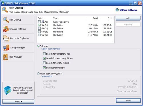 SBMAV Disk cleaner Screenshot